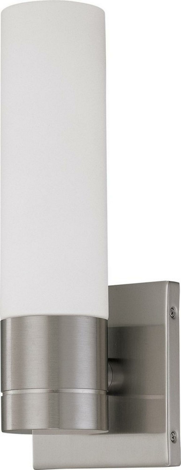 1 Light Tube Wall Sconce With White Glass Brushed Nickel Indoor Lighting Brushed Nickel