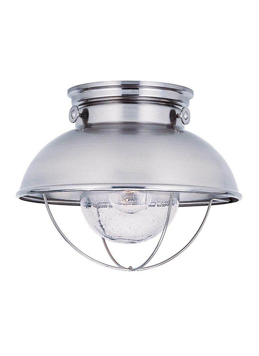 100 W 1-Light Medium Outdoor Semi-Flush Mount Ceiling Fixture In Brushed Stainless Steel Outdoor Ceiling Lighting Brushed Stainless Steel