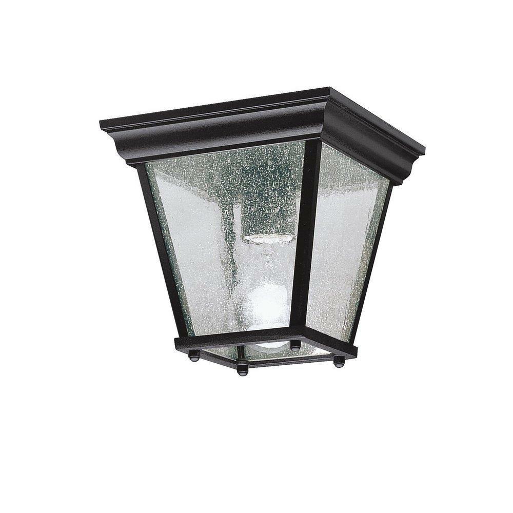 100 W 1-Light Medium Outdoor Semi-Flush Mount Ceiling Lantern In Black Outdoor Ceiling Lighting Black