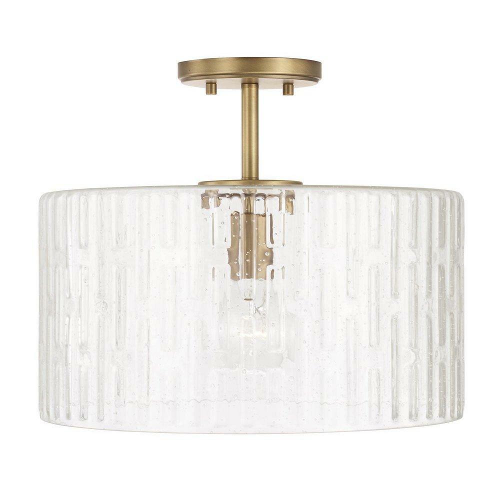 100W 1-Light Medium Incandescent Semi-Flush Mount Ceiling Fixture In Aged Brass Ceiling Lighting Aged Brass