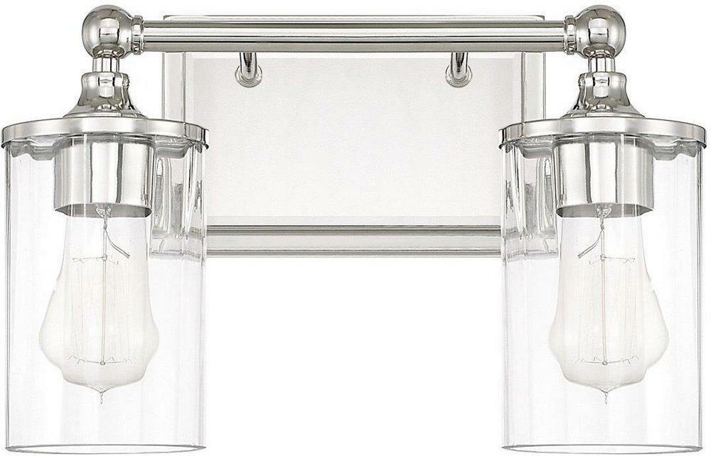 100W 2-Light Vanity With Clear Beveled Glass In Polished Nickel Bathroom Lighting Polished Nickel