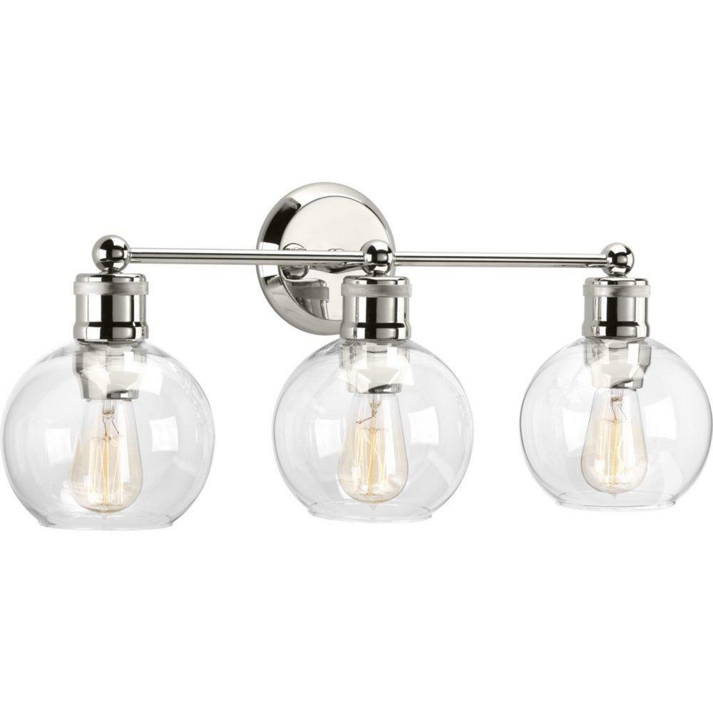 100W 3-Light Incandescent Vanity Fixture In Polished Nickel Bathroom Lighting Polished Nickel