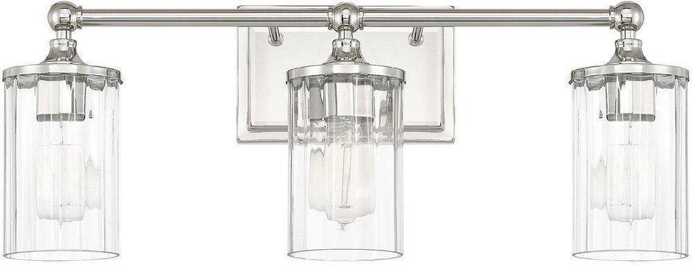 100W 3-Light Medium E-26 Incandescent Vanity Light In Polished Nickel Bathroom Lighting Polished Nickel