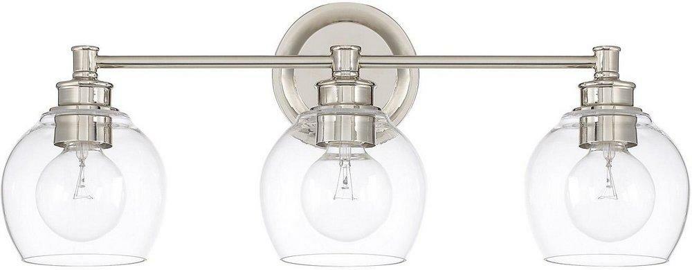 100W 3-Light Medium E-26 Incandescent Vanity Light In Polished Nickel Bathroom Lighting Polished Nickel