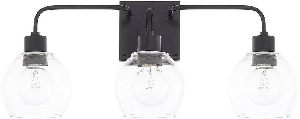 100W 3-Light Vanity With Clear Glass In Matte Black Bathroom Lighting Matte Black