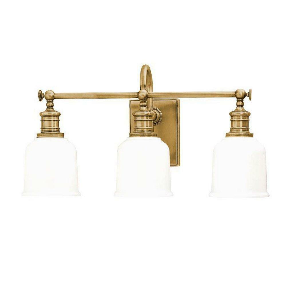 100W 3-Light Vanity With Opal And Glossy Glass In Aged Brass Bathroom Lighting Aged Brass