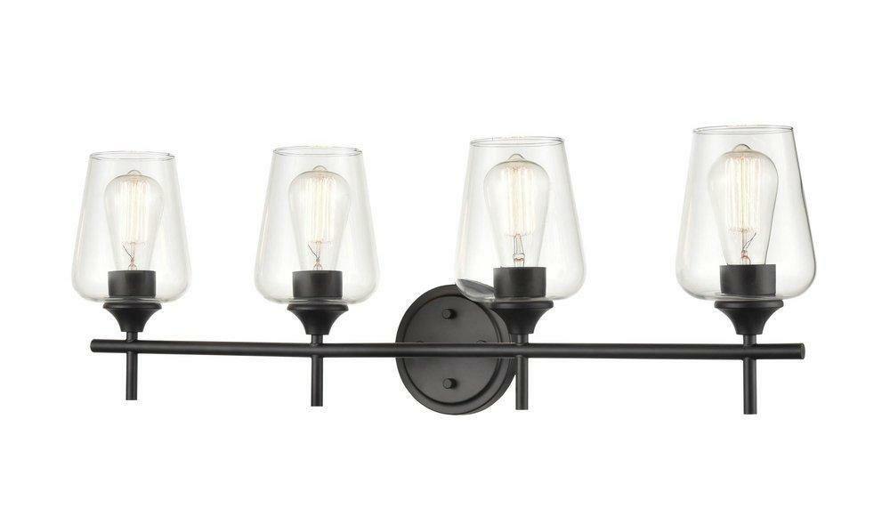 100W 4-Light Medium E-26 Vanity Fixture In Matte Black Bathroom Lighting Matte Black