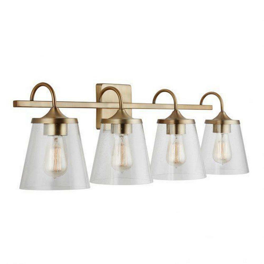 100W 4-Light Medium Vanity Fixture In Aged Brass Bathroom Lighting Aged Brass