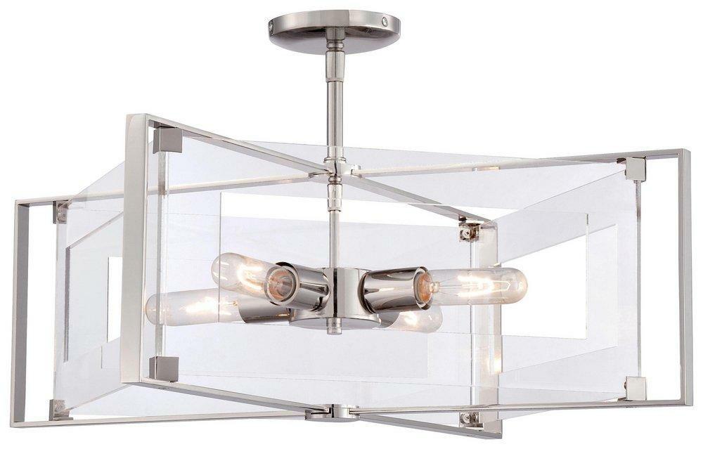 100W 4-Light Semi-Flushmount Pendant In Polished Nickel Ceiling Lighting Polished Nickel