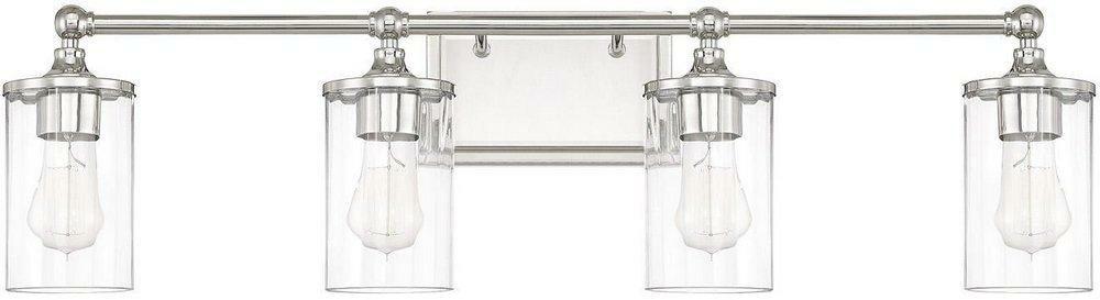 100W 4-Light Vanity Fixture In Polished Nickel Bathroom Lighting Polished Nickel