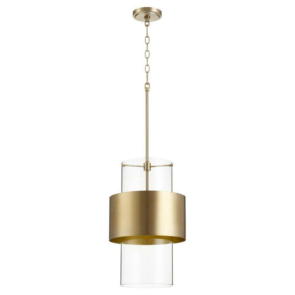 12 In. 100W 1-Light Medium E-26 Incandescent Clear Glass Pendant In Aged Brass Indoor Lighting Aged Brass