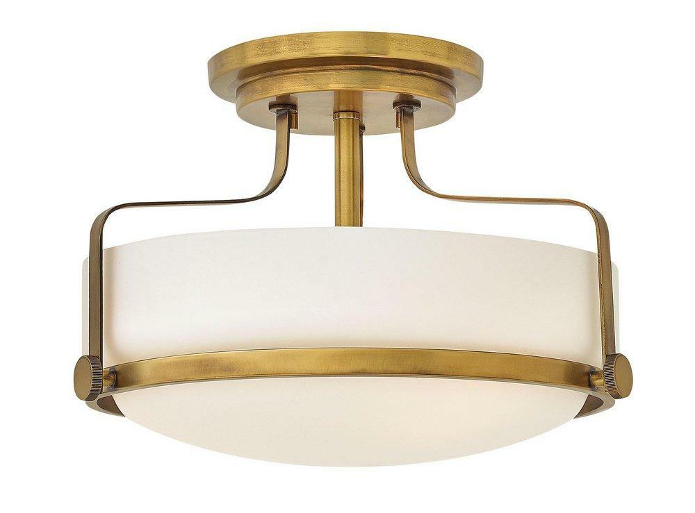 14-1/2 X 10 In. 300W 3-Light Medium E-26 Semi-Flush Mount Ceiling Fixture With Etched Opal Glass In Heritage Brass Indoor Lighting Heritage Brass