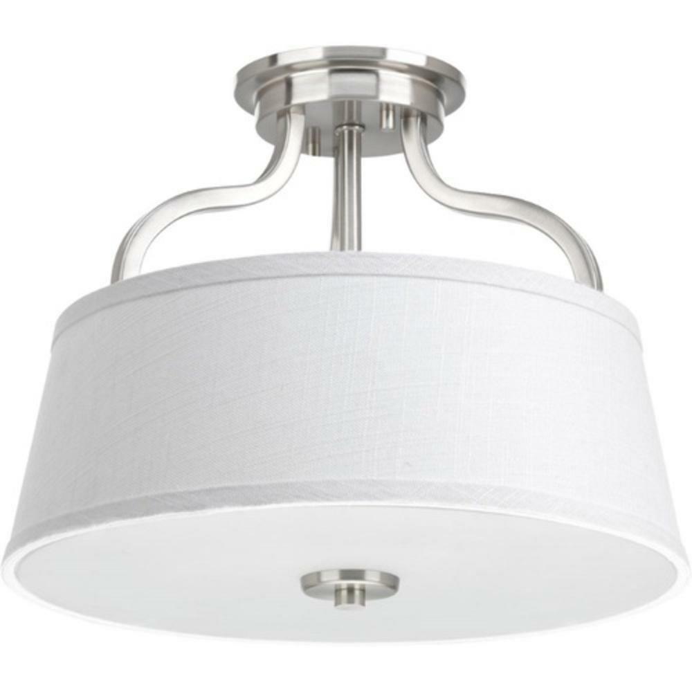 14 In. 100W 2-Light Medium E-26 Incandescent Semi-Flush Mount Ceiling Light In Brushed Nickel Ceiling Lighting Brushed Nickel