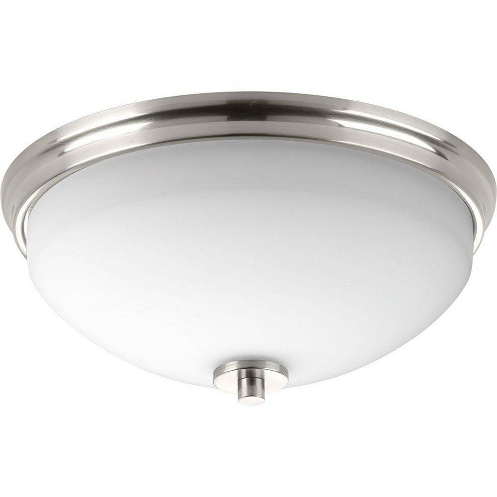 14 In. 120W 2-Light Medium E-26 Incandescent Flush Mount Ceiling Light With Etched Glass In Brushed Nickel Ceiling Lighting Brushed Nickel