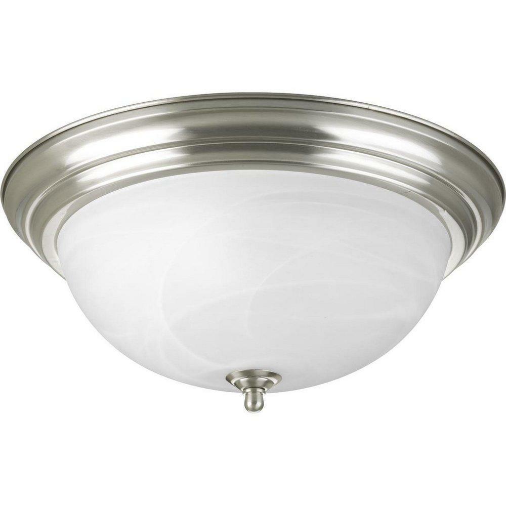 15-1/4 X 6-5/8 In. 60 W 3-Light Medium Flush Mount Ceiling Fixture With Alabaster Glass In Brushed Nickel Ceiling Lighting Brushed Nickel