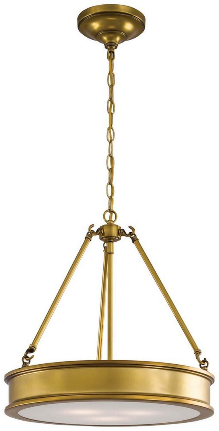 18-1/2 In. 100W 3-Light Pendant In Liberty Gold With Etched White Glass Shade Indoor Lighting Liberty Gold