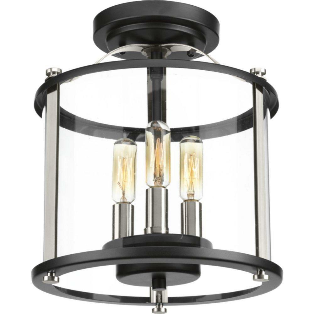 180W 3-Light Candelabra E-12 Incandescent Semi-Flush Convertible Outdoor Ceiling Fixture In Black Outdoor Ceiling Lighting Black