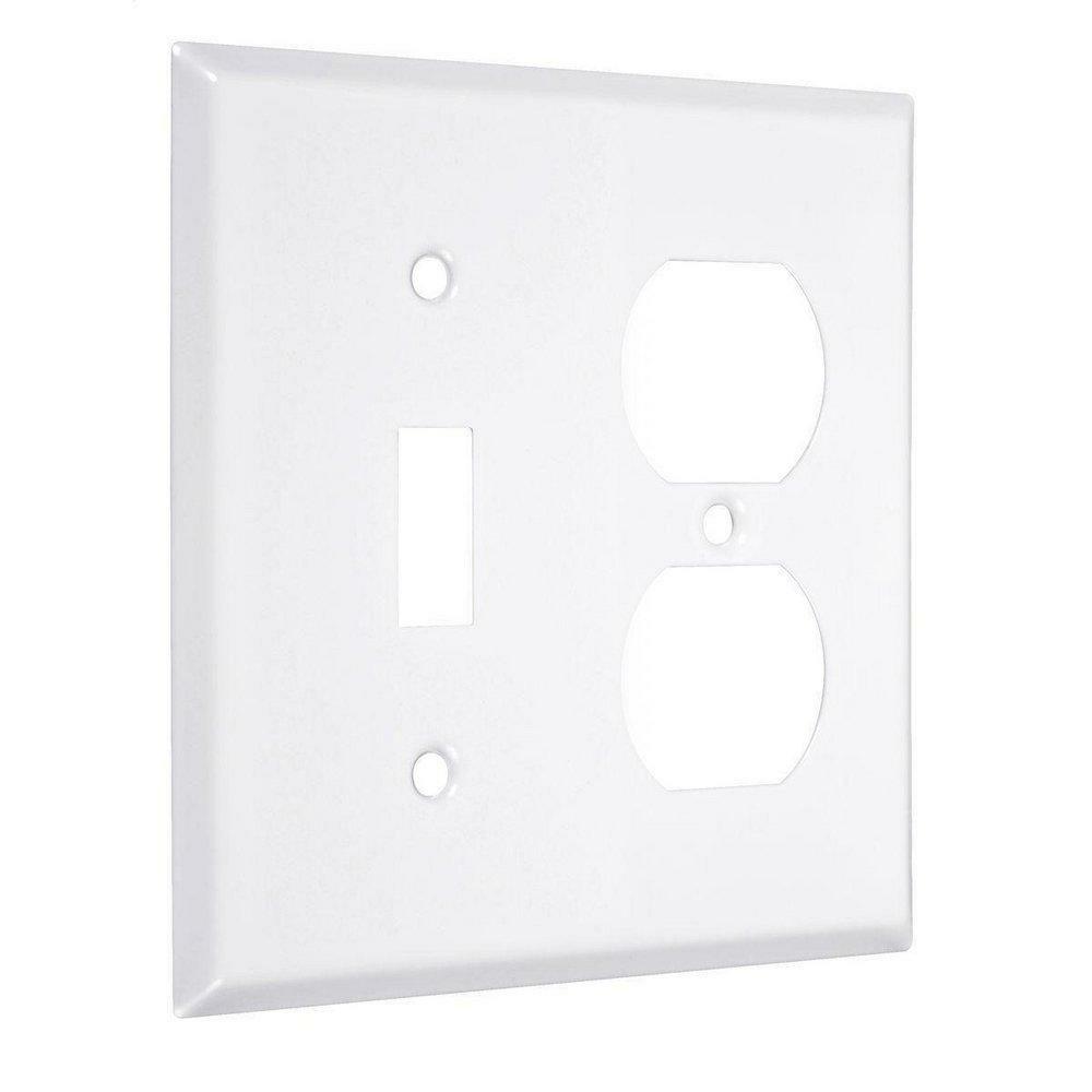 2-Gang Toggle And Duplex Standard Metal Wall Plate In White Smooth Indoor Lighting Parts & Accessories White Smooth