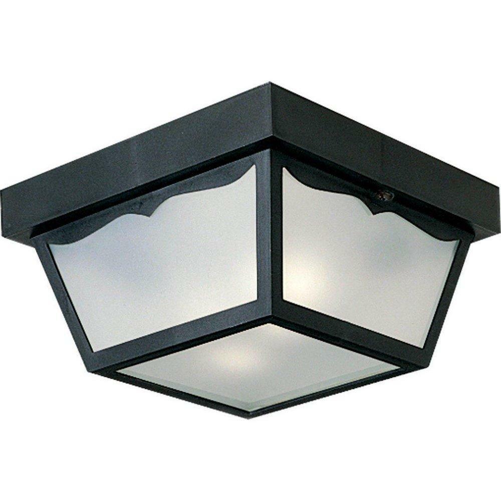 2 Light 60W Outdoor Non-Metallic Ceiling Light With White Acrylic Diffuser Black Outdoor Ceiling Lighting Black