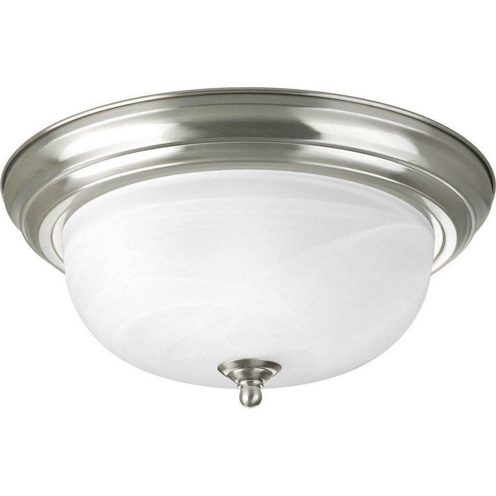 2 Light 75W Flush Mount Ceiling Fixture With Alabaster Glass Brushed Nickel Ceiling Lighting Brushed Nickel