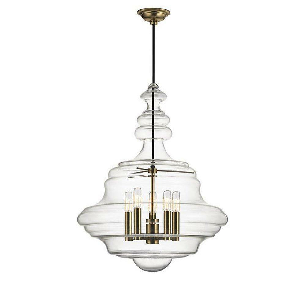 20 In. 60W 5-Light Candelabra E-12 Incandescent Chandelier With Clear Glass In Aged Brass Indoor Lighting Aged Brass