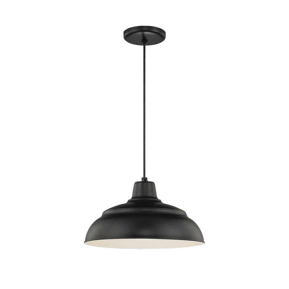 200W 1-Light Warehouse Cord Hung Outdoor Pendant In Satin Black Outdoor Lighting Satin Black