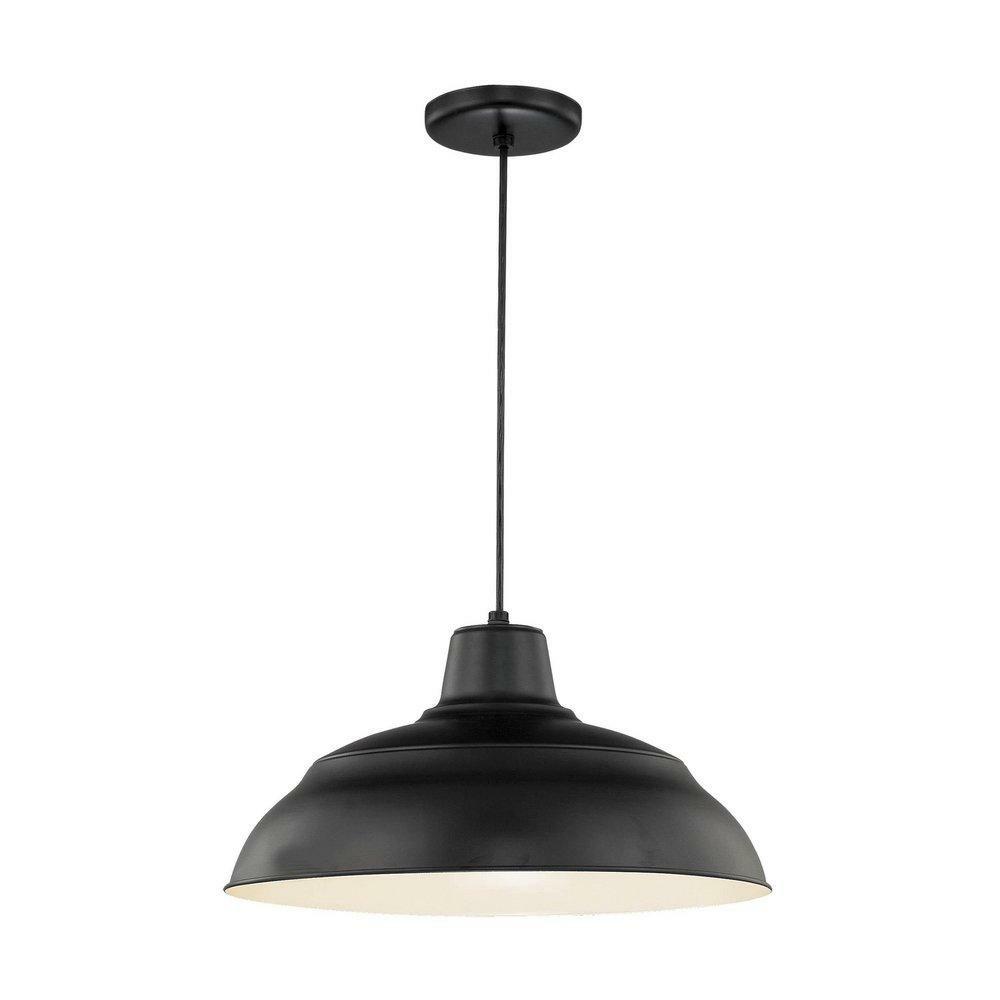 200W 1-Light Warehouse Cord Hung Outdoor Pendant In Satin Black Outdoor Lighting Satin Black