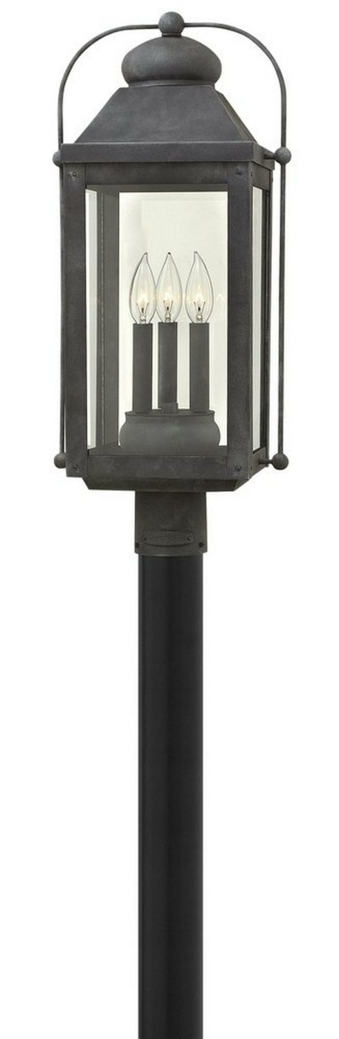 24-3/10 In. 60W 3-Light Post Mount Lantern In Aged Zinc Outdoor Lighting Aged Zinc