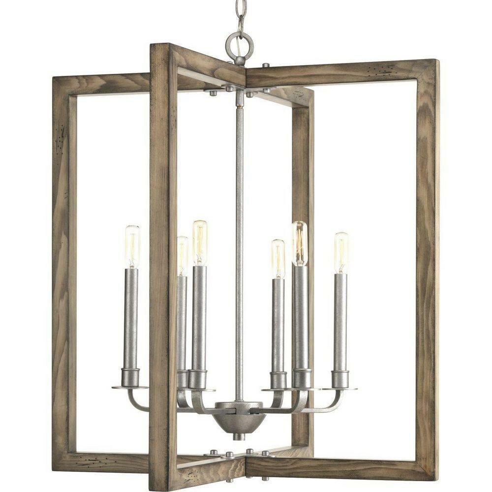 26 In. 6-Light Candelabra E-12 Base Chandelier In Galvanized Chandeliers Galvanized