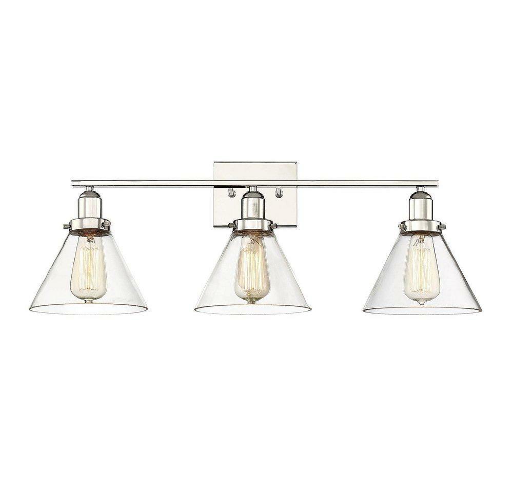 28-19/50 In. 180W 3-Light Vanity Fixture With Clear Glass In Polished Nickel Bathroom Lighting Polished Nickel