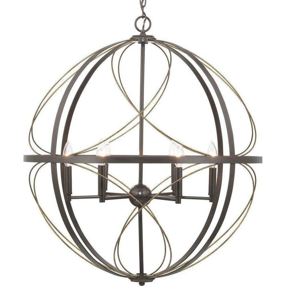 28 In. 60W 6-Light Candelabra E-12 Incandescent Pendant In Antique Bronze Indoor Lighting Antique Bronze