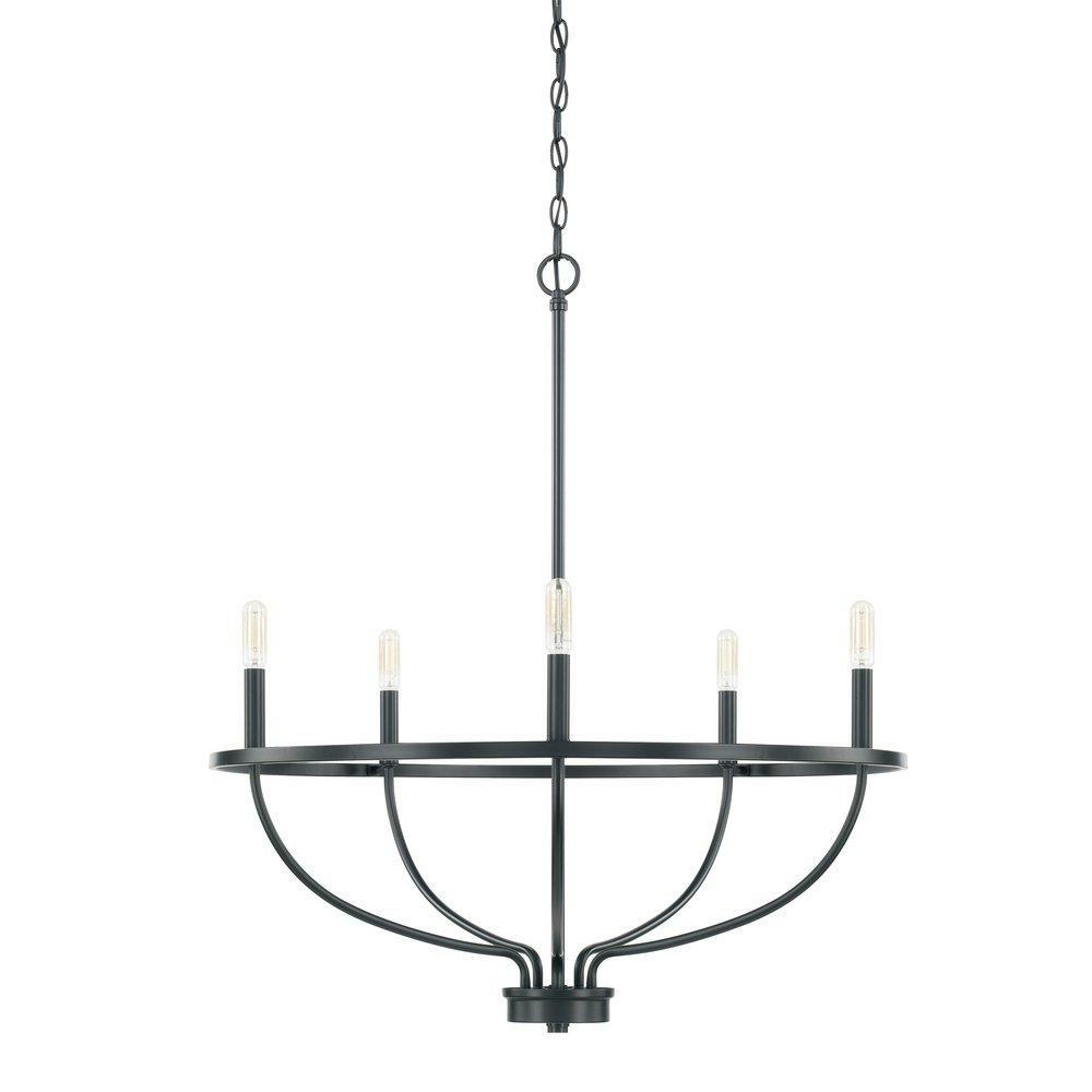 300W 5-Light Candelabra E-12 Incandescent Chandelier In Matte Black Chandeliers Matte Black