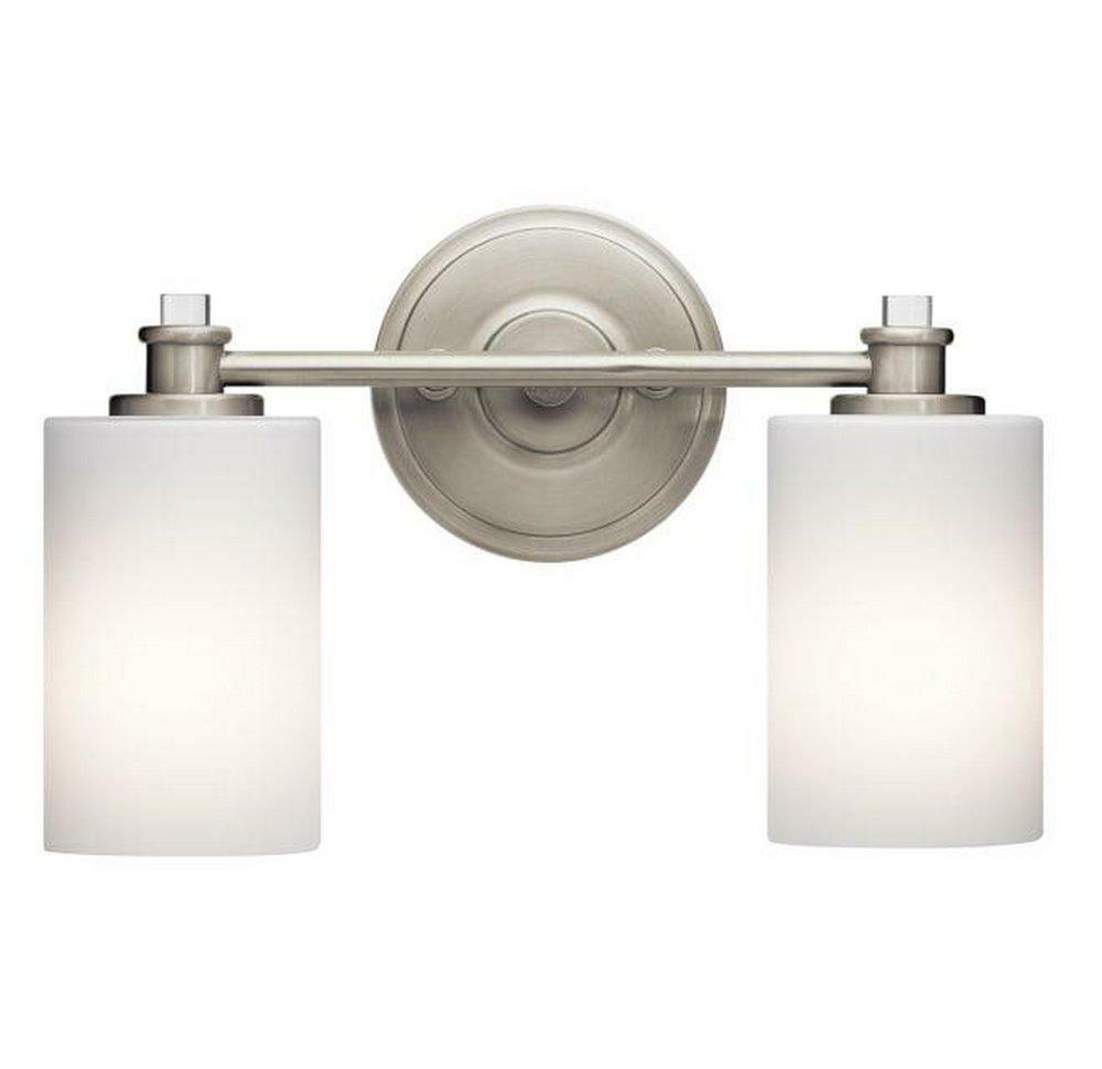 30W 2-Light Bath Light With Satin Etched Cased Opal Glass In Brushed Nickel Bathroom Lighting Brushed Nickel