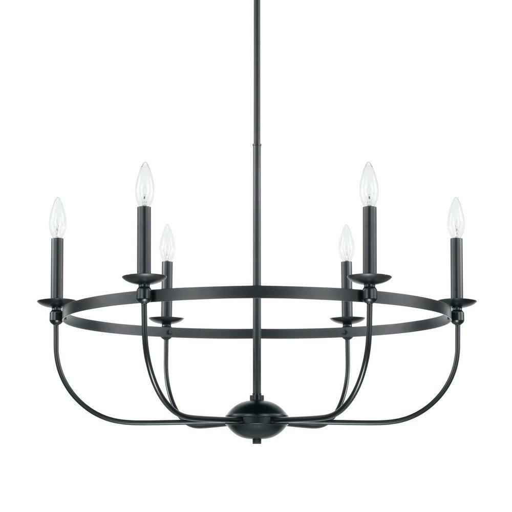 360W 6-Light Candelabra E-12 Incandescent Chandelier In Matte Black Chandeliers Matte Black