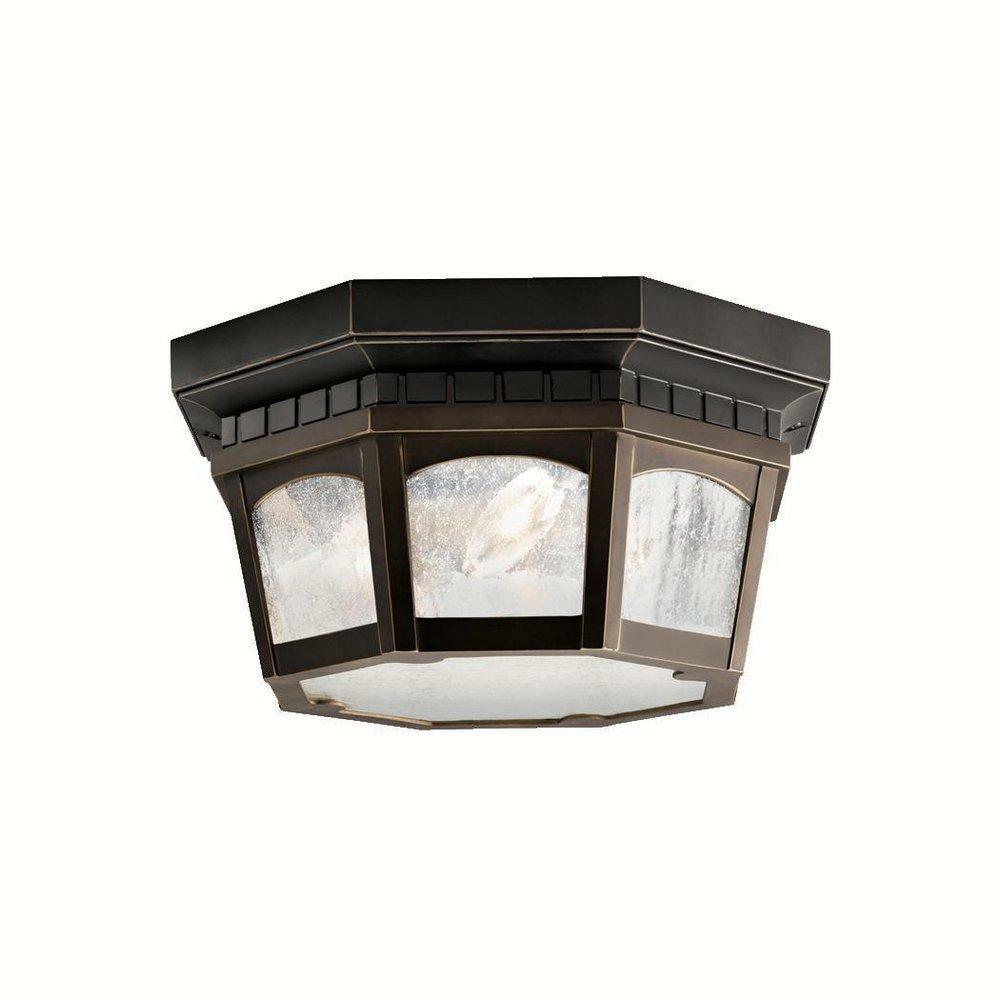 40W 3-Light Flush Candelabra Incandescent Lantern In Rubbed Bronze Outdoor Ceiling Lighting Rubbed Bronze