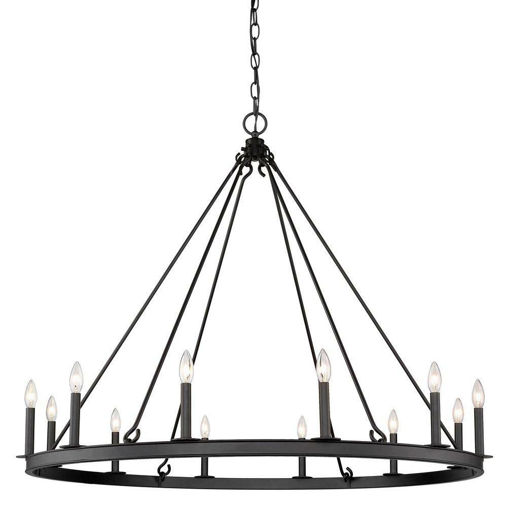 48 X 159 In. 60W 12-Light 1-Tier Incandescent Chandelier In Matte Black Chandeliers Matte Black