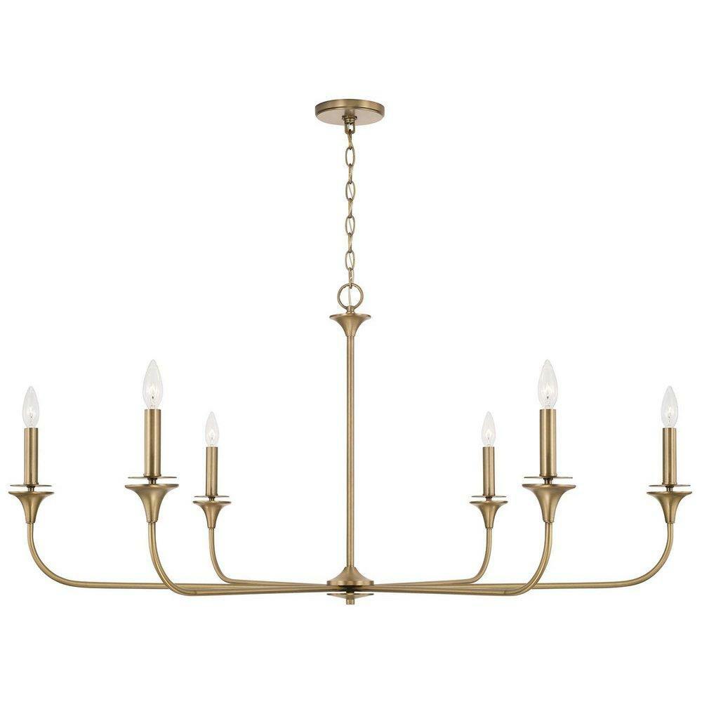 49 X 148-3/4 In. 60W 6-Light 1-Tier Incandescent Transitional Chandelier In Aged Brass Chandeliers Aged Brass