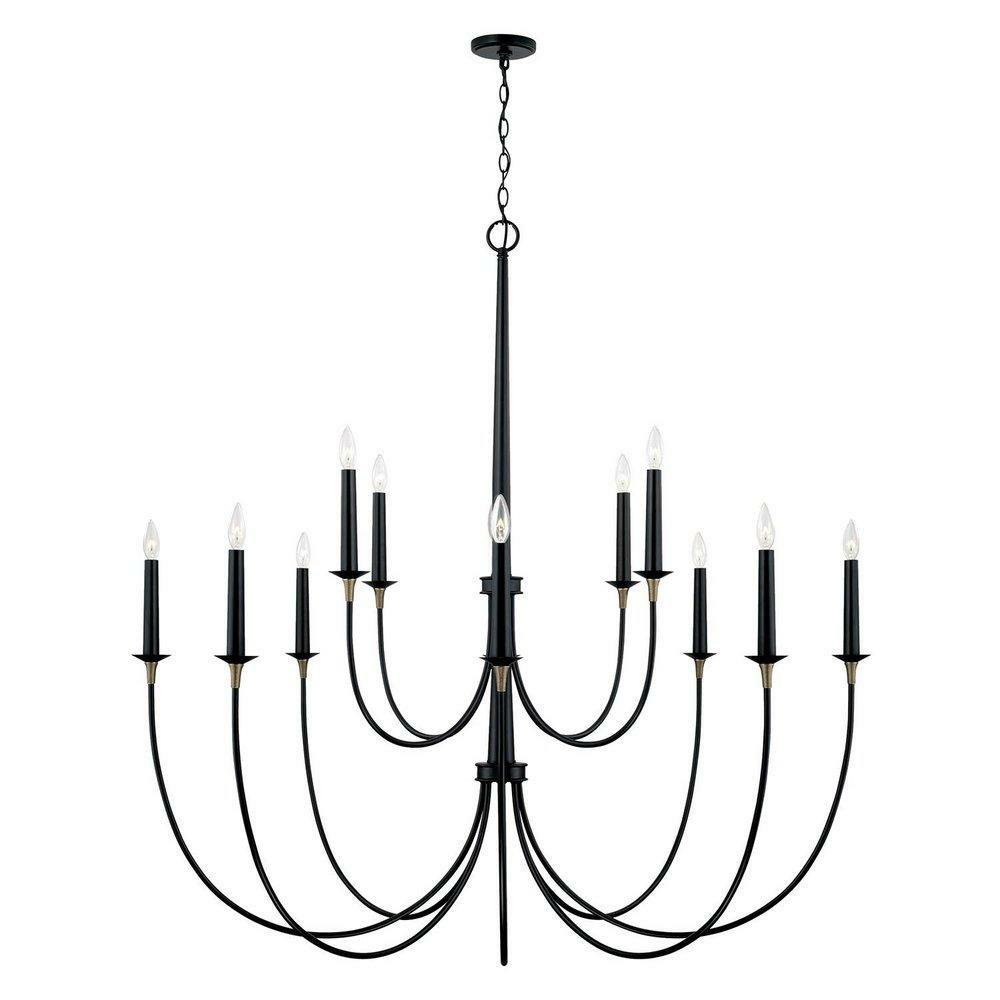 52-3/4 X 54 In. 60W 1-Tier 12-Light Incandescent Transitional Chandelier In Matte Black With Brass Chandeliers Matte Black/Brass