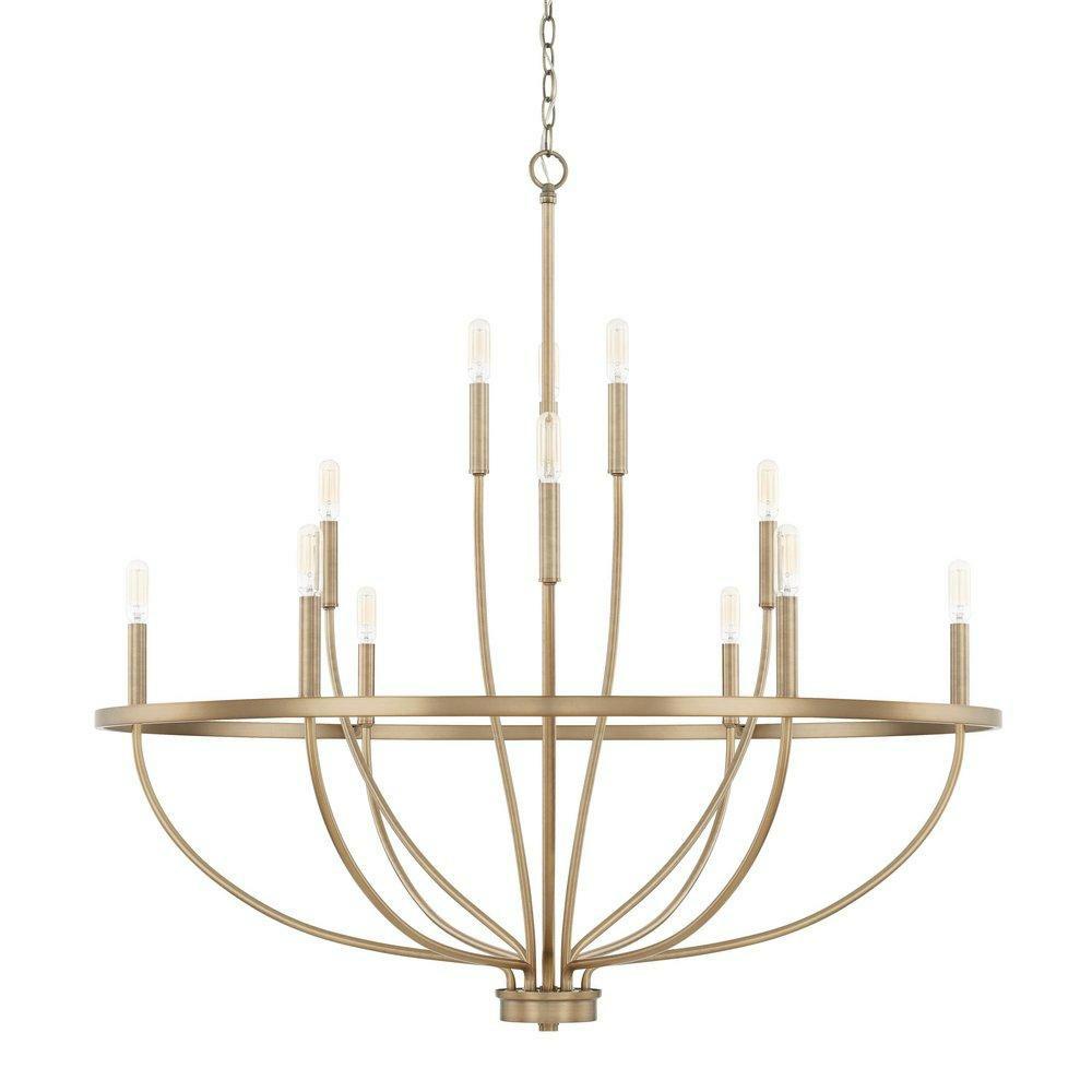 60W 12-Light Candelabra E-12 Incandescent Chandelier In Aged Brass Chandeliers Aged Brass