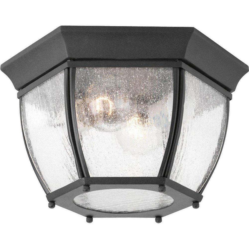 60W 2-Light Medium Flush Mount In Black Outdoor Ceiling Lighting Black