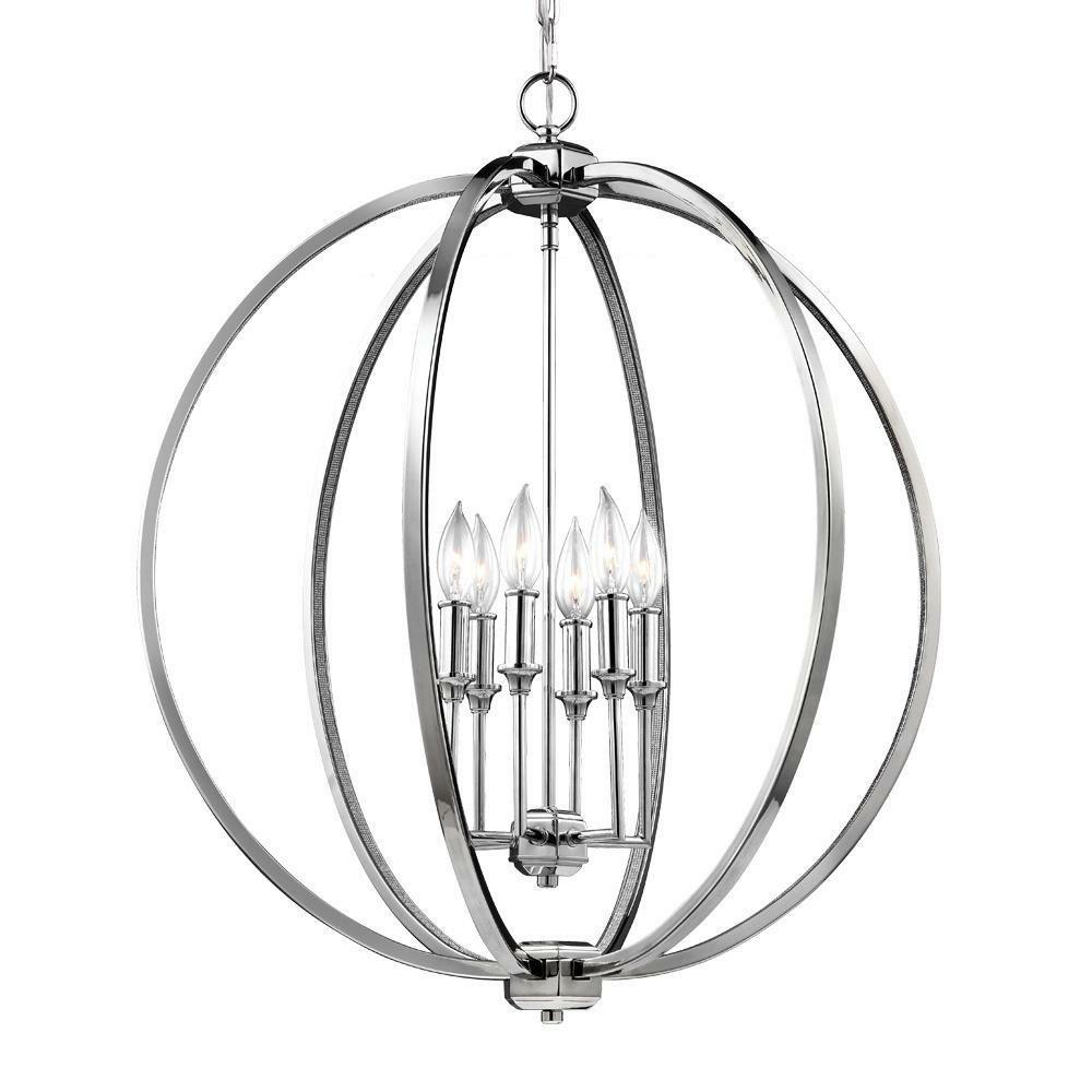 60W 27-7/8 In. 3-Light Globe Pendant In Polished Nickel Indoor Lighting Polished Nickel