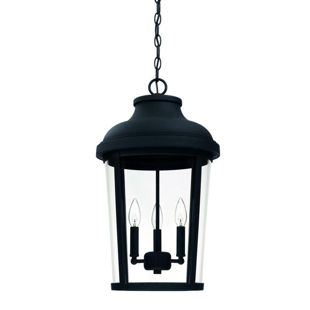 60W 3-Light Candelabra E-12 Incandescent Outdoor Pendant In Black Outdoor Lighting Black