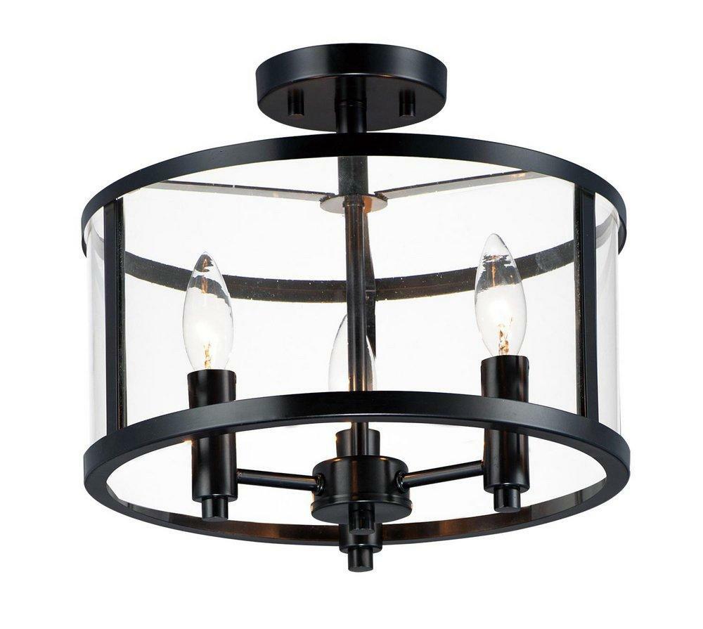 60W 3-Light Candelabra E-12 Incandescent Semi-Flush Mount Ceiling Fixture In Black Ceiling Lighting Black