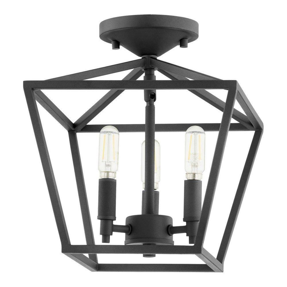 60W 3-Light Candelabra E-12 Semi-Flush Mount Ceiling Fixture In Noir With Black Ceiling Lighting Noir/Black