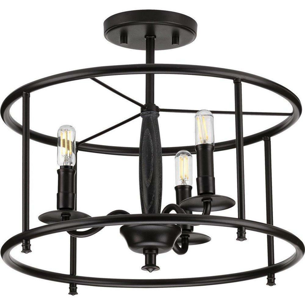 60W 3-Light Candelabra Incandescent Semi-Flush Mount Ceiling Fixture In Matte Black Ceiling Lighting Matte Black