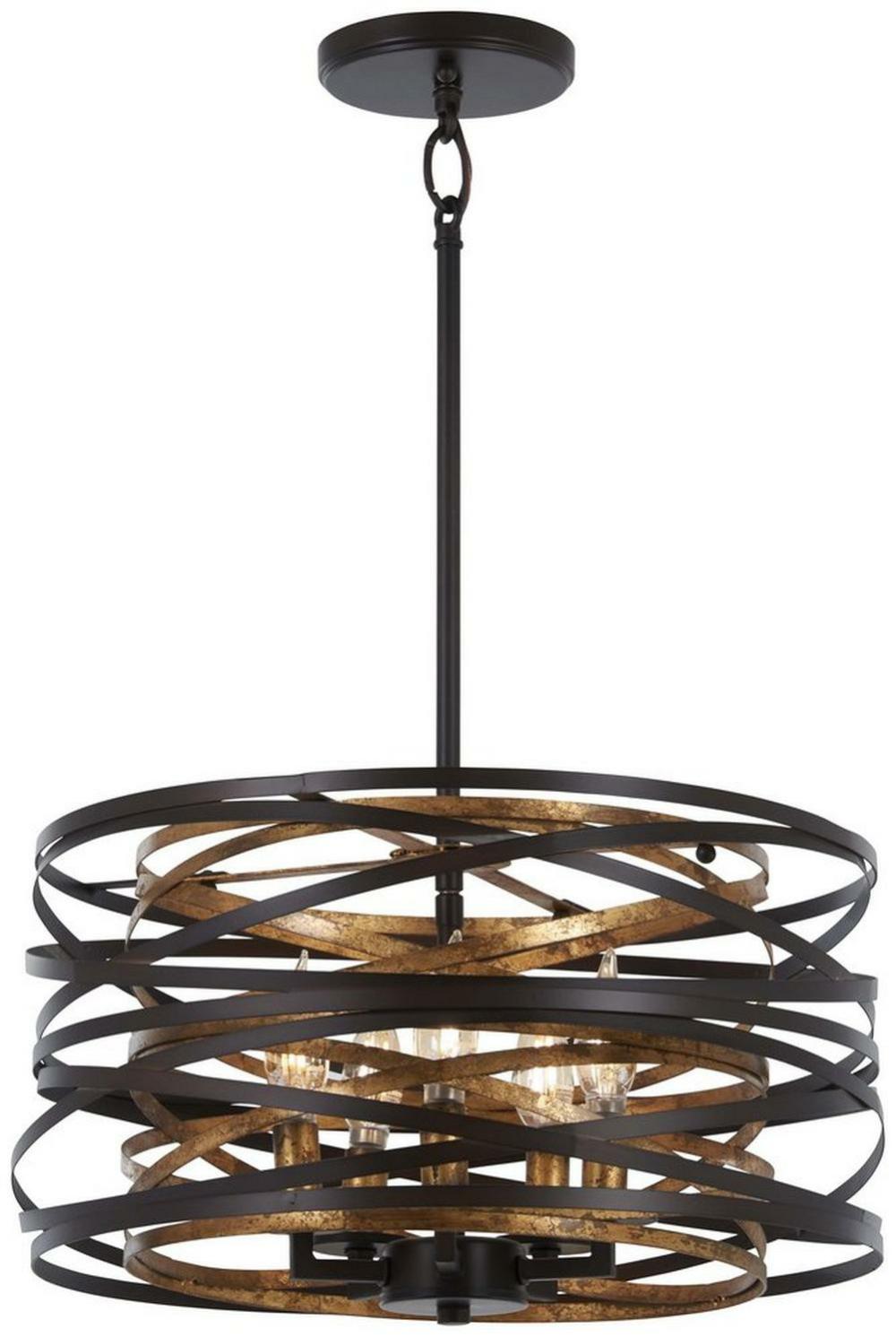 60W 5-Light Candelabra E-12 Incandescent Pendant In Dark Bronze With Mosaic Gold Indoor Lighting Dark Bronze/Mosaic Gold