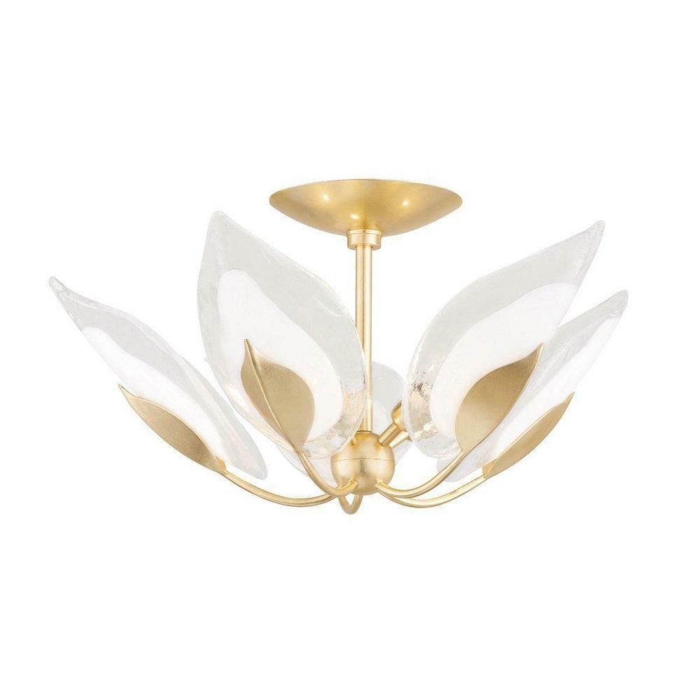 60W 5-Light Candelabra E-12 Incandescent Semi-Flush Mount Ceiling Fixture In Gold Leaf Ceiling Lighting Gold Leaf