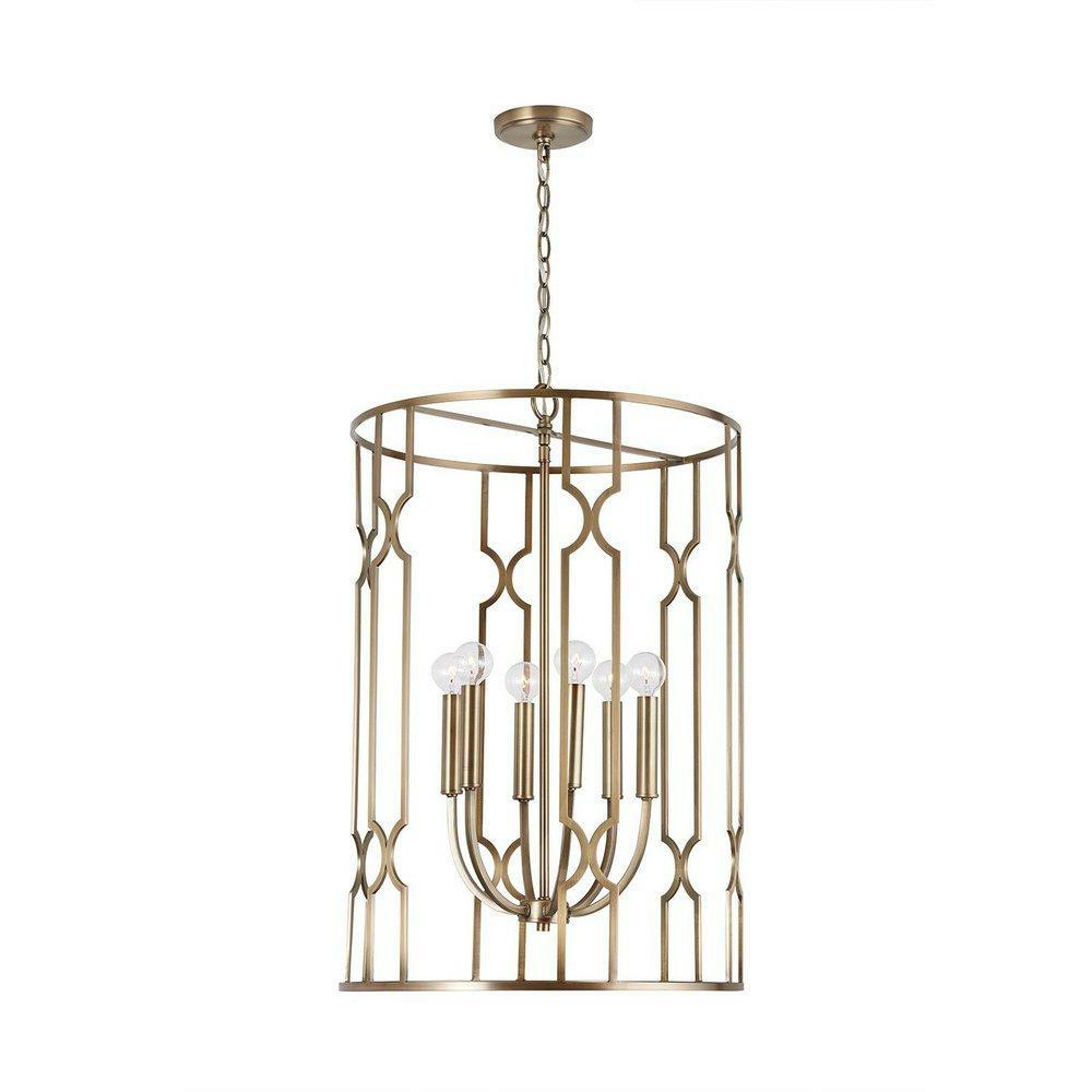 60W 6-Light Candelabra E-12 Foyer Lighting In Aged Brass Foyer Lighting Aged Brass