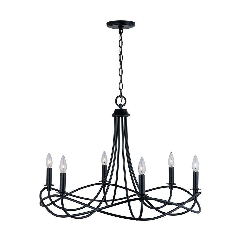 60W 6-Light Candelabra E-12 Incandescent Chandelier In Matte Black Chandeliers Matte Black