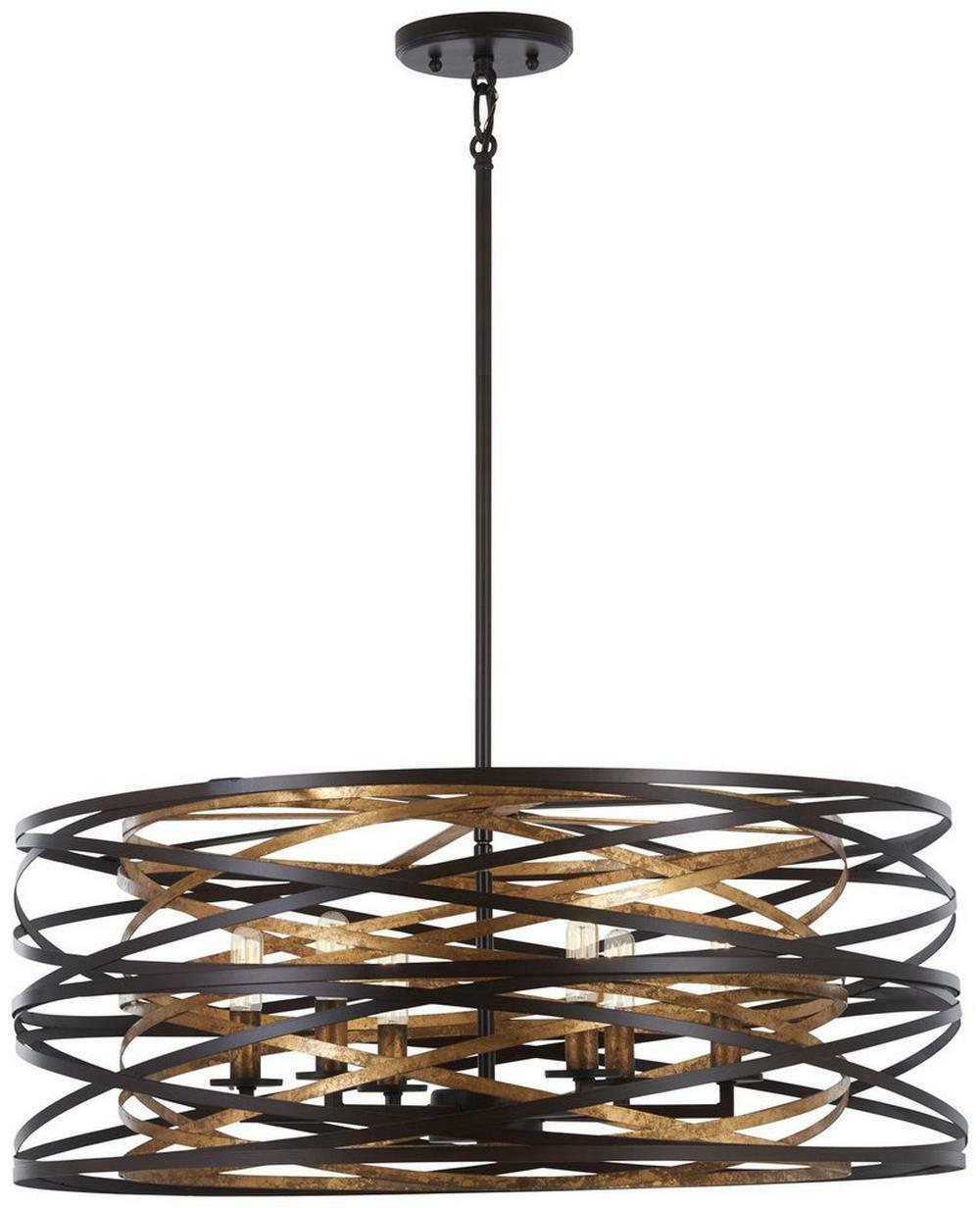 60W 6-Light Candelabra E-12 Incandescent Pendant In Dark Bronze With Mosaic Gold Indoor Lighting Dark Bronze/Mosaic Gold